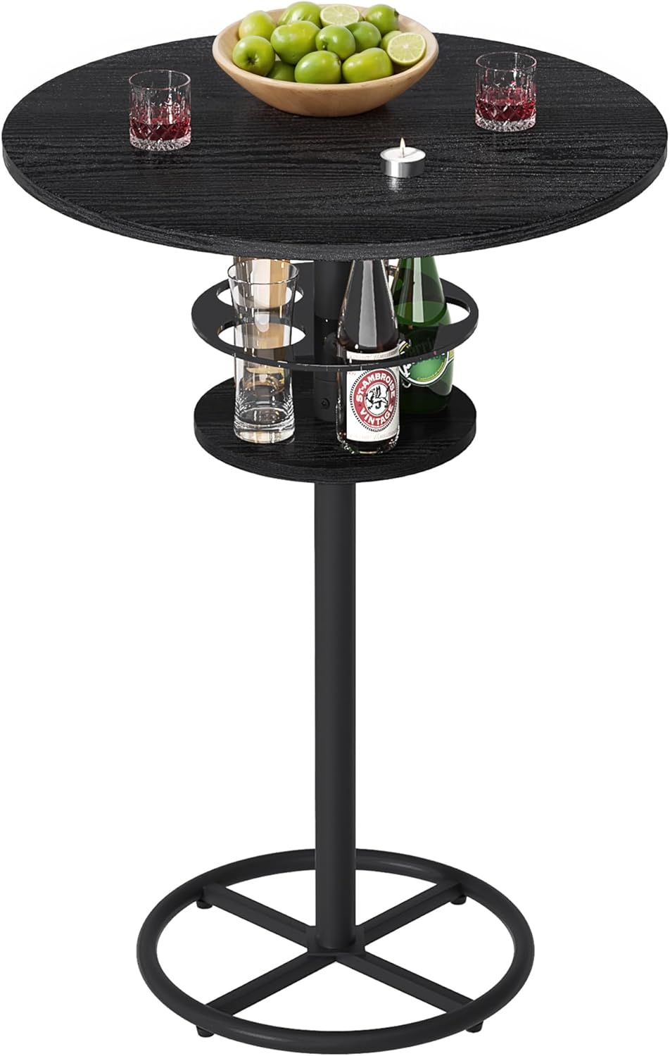 VECELO 36” High Top Bar Table, Sturdy Frame with Metal Base for Cocktail, Pub, Easy Assembly, Matte Black