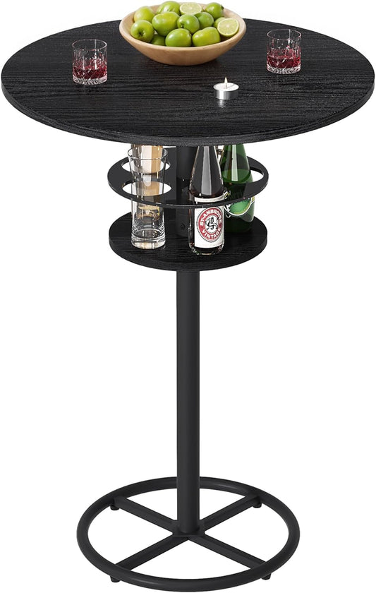 VECELO 36” High Top Bar Table, Sturdy Frame with Metal Base for Cocktail, Pub, Easy Assembly, Matte Black