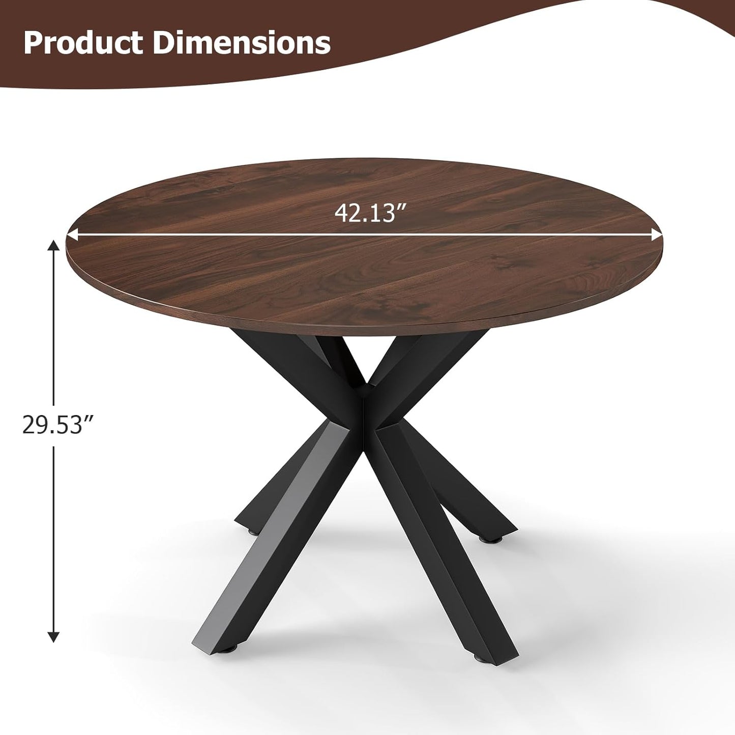 Round Dining Table, 42" Kitchen Dining Table for 4-6, Small Round Table with Metal Cross Legs, Modern Round Dining Room Table for Kitchen, Apartment, Living Room, Brown