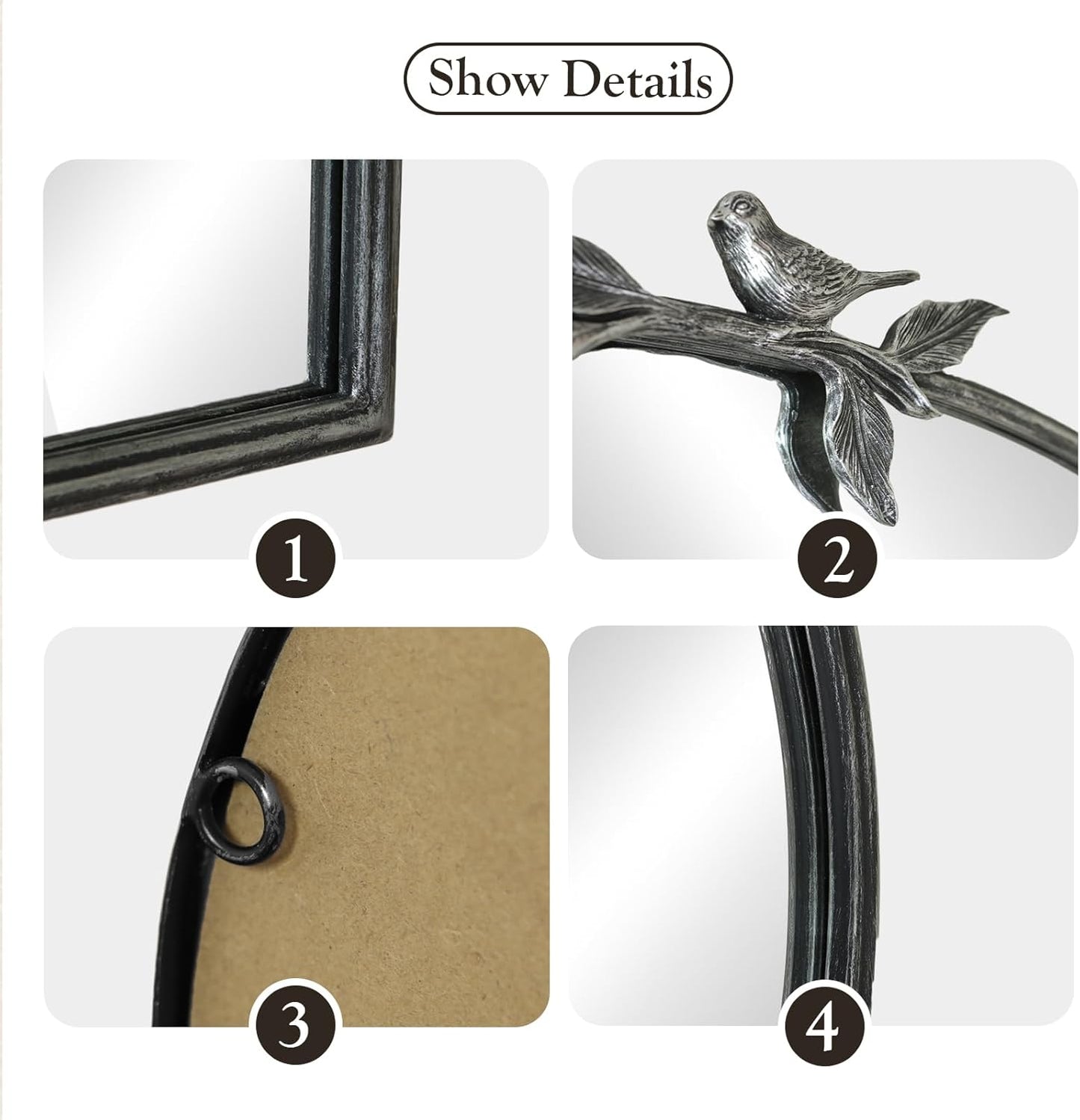 Silver Vintage Mirror - 36x24 Inch, Arched Antique Mirror with Ornate Frame for Bathroom, Living Room, Fireplace, Entryway