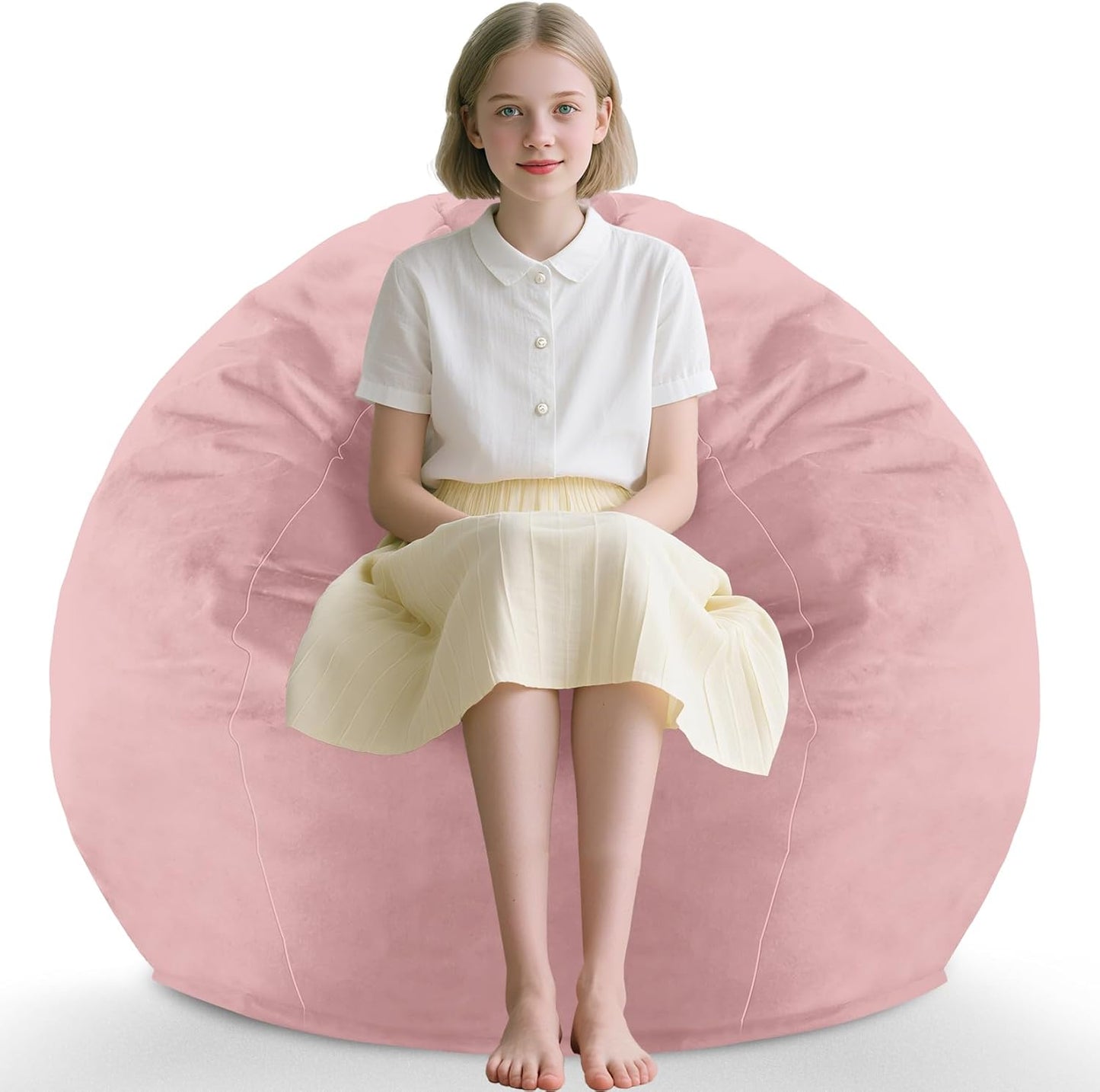 2FT Bean Bag Chair, Comfy Bean Bag Chairs with Memory Foam Filled, Fluffy Beanbag Sofa with Dutch Velvet Cover, Teardrop BeanBag Chairs for Living Room, Playroom - Light Pink
