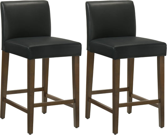 CHITA Counter Height Bar Stools Set of 2, 27" H Seat Height Upholstered Barstools, PU Leather in Black