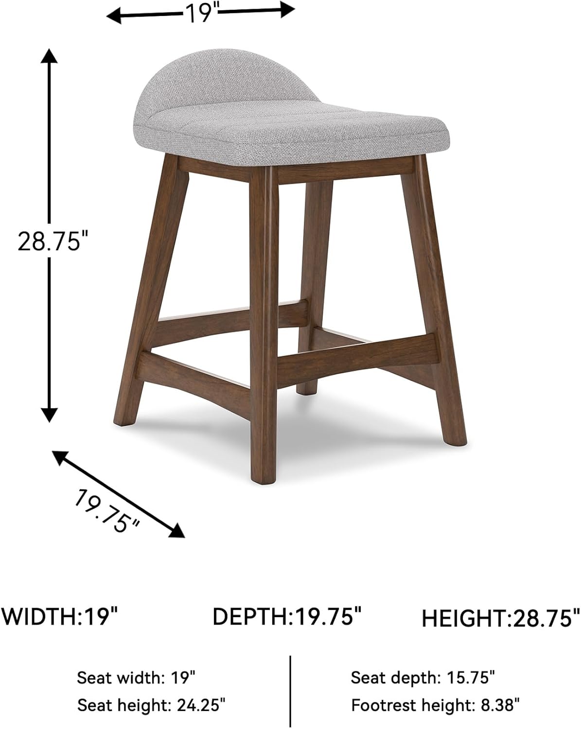 Signature Design by Ashley Lyncott Contemporary 28.5" Counter Height Upholstered Bar Stool with Foam Cushion, 2 Count, Light Gray & Brown