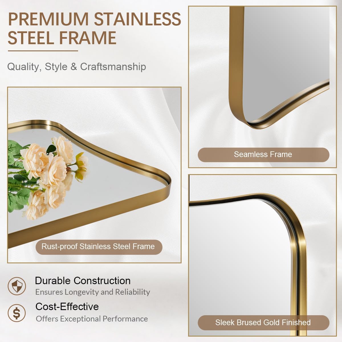 ANDY STAR Gold Vanity Mirror, 26x38 Inch Brushed Gold Asymmetrical Wall Mirror, Antique Brass Bathroom Mirror in Anti-Rust Stainless Steel Metal Frame, Large Decorative Mirror, Butterfly Shape