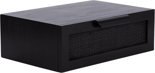 Kate and Laurel Ori Transitional Cane Rattan Floating Side Table with Pull-Out Storage Drawer, 18x13x6, Black