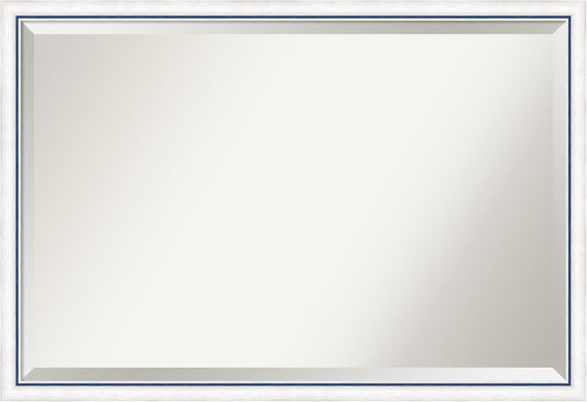 Amanti Art White Bathroom Mirror for Over Sink, 26x38 Morgan White Blue Rectangle Vanity Mirror, Large Modern Contemporary Wood Frame, Hangs Horizonally and Vertically, Bathroom Wall Decor, Beveled