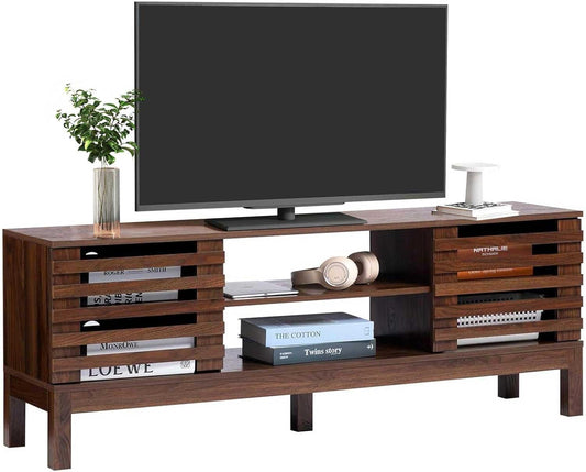 HollyHOME Wood TV Stand for TVs up to 65", Mid Century TV Stand with Storage, Modern Entertainment Center with Fence Door, Accent TV Media Console Table for Living Room, 53"(L), Retro Brown