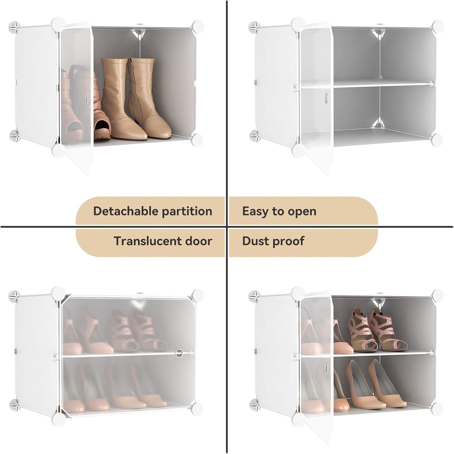 Portable Shoe Rack Organizer with Door, 48 Pairs Storage Cabinet Easy Assembly, Plastic Adjustable Stackable Detachable Free Standing DIY Expandable 8 Tier White, (NNF-XJ-012)