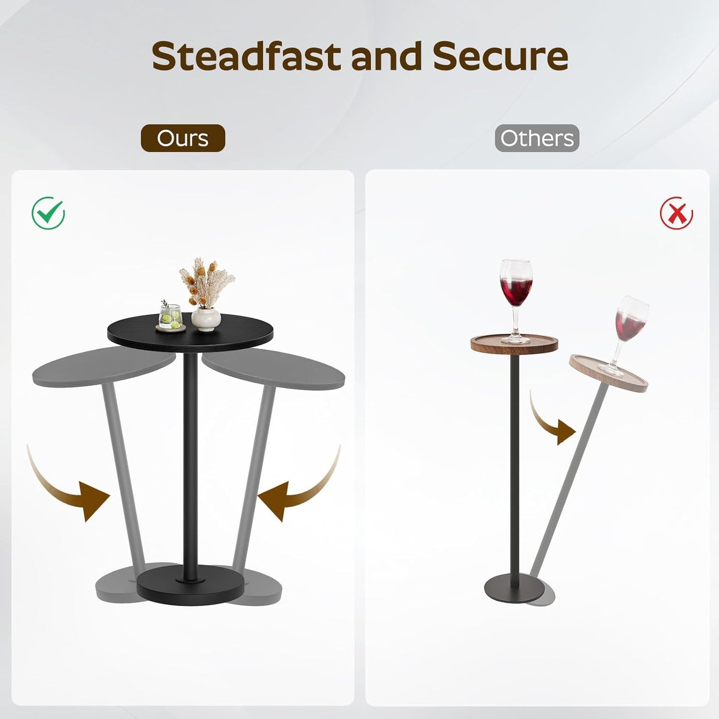 Round Side Table, Drink End Table for Small Spaces, Pedestal Style Martini Side Table in Living Room, Bedroom, Dormitory, Black ET30BB