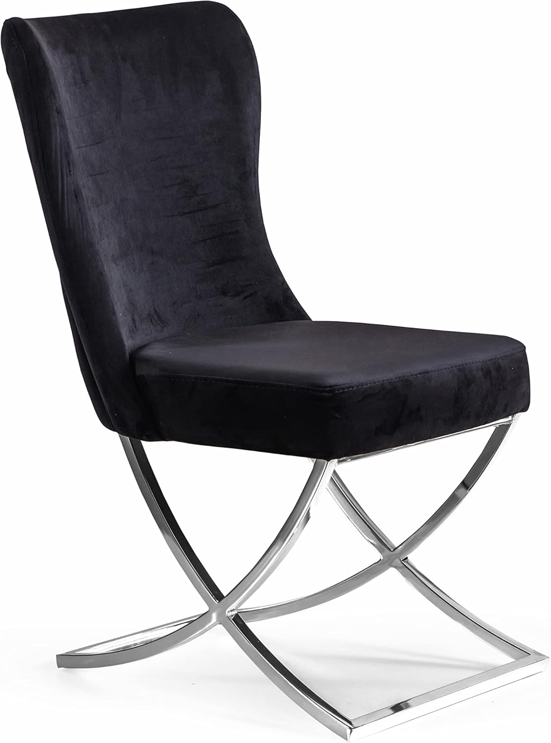 Ottomanson Royal Dining Chairs Set of 4 – Upholstered Tufted Microfiber, Assembled, Silver Metal Legs, Beech Wood Frame, 350 lb Capacity, Black