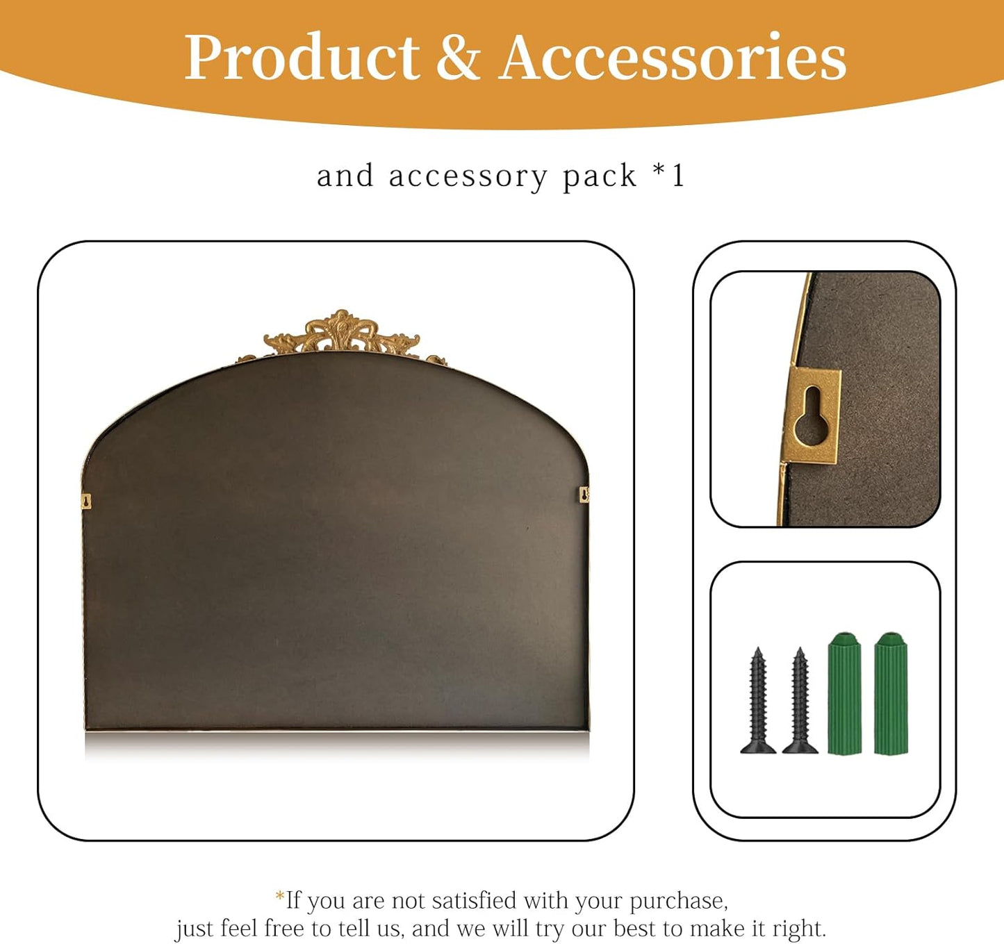 Baroque Arch Mirror for Living Room Wall, 36" X 30" Antique Gold Traditional Cathedral Ornate Beaded Arched Frame Decorative Vanity Mirrors for Mantel Fireplace, Bathroom, Bedroom Decor