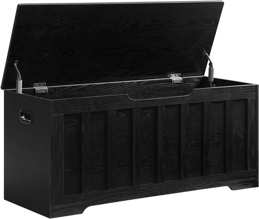 43.3" Storage Chest Extra Large,Storage Trunk with 2 Safety Hinges,Wooden Storage Bench,Shoe Bench,43.3x15.7x19.1 Inch,Easy Assembly,Storage Bench for Bedroom,Living Room,entryway(Black).