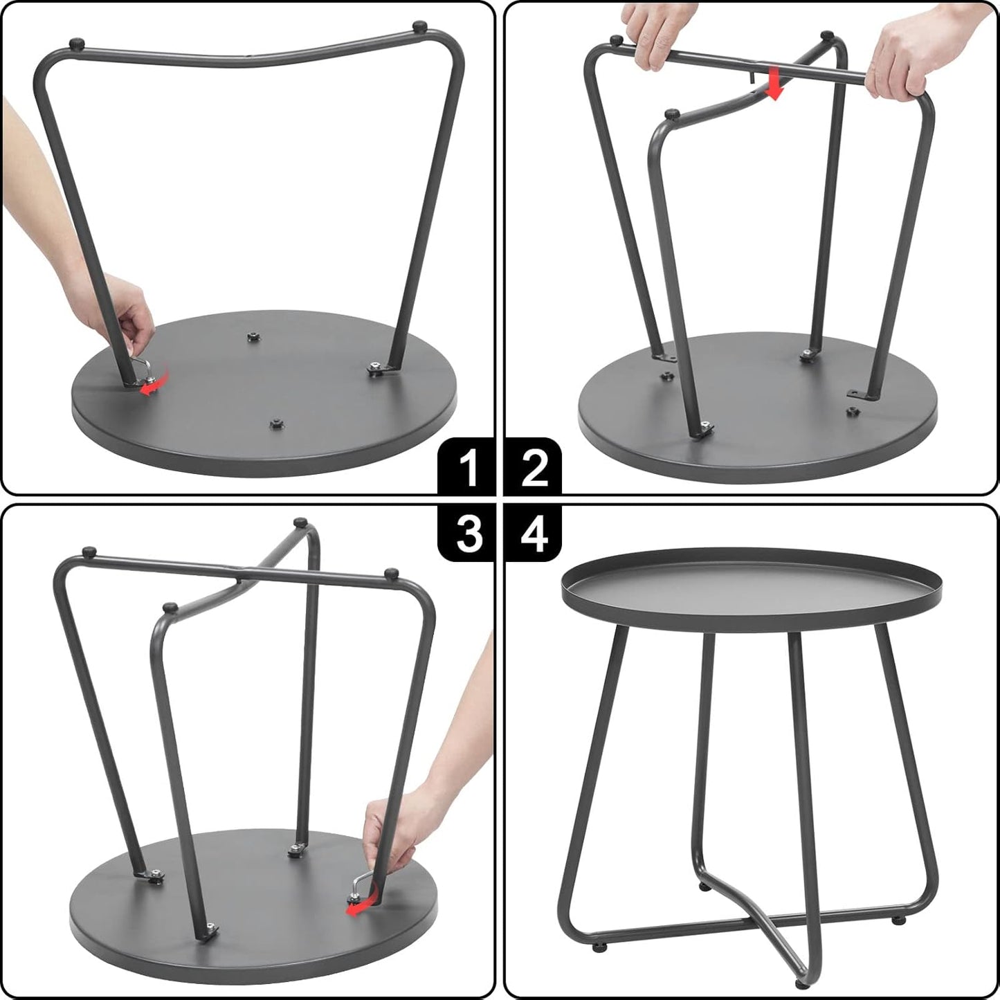 Dia.17.7ins Steel Round Coffee Table, Steel Tray Table, Side Table, Outdoor and Indoor Use, Weather Resisitant, Patio, Balcony, Garden, Backyard (Grey)