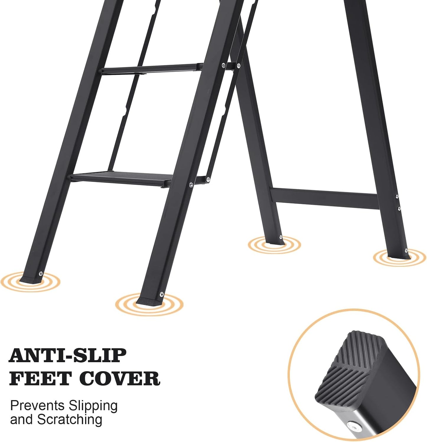 KINGRACK Aluminium 4 Step Ladder, Lightweight Step Stool with Non-Slip Pedals, Handrail, Foldable Step Ladder for Kitchen, Garage, Home, Space Saving, Sturdy and Portable, Black