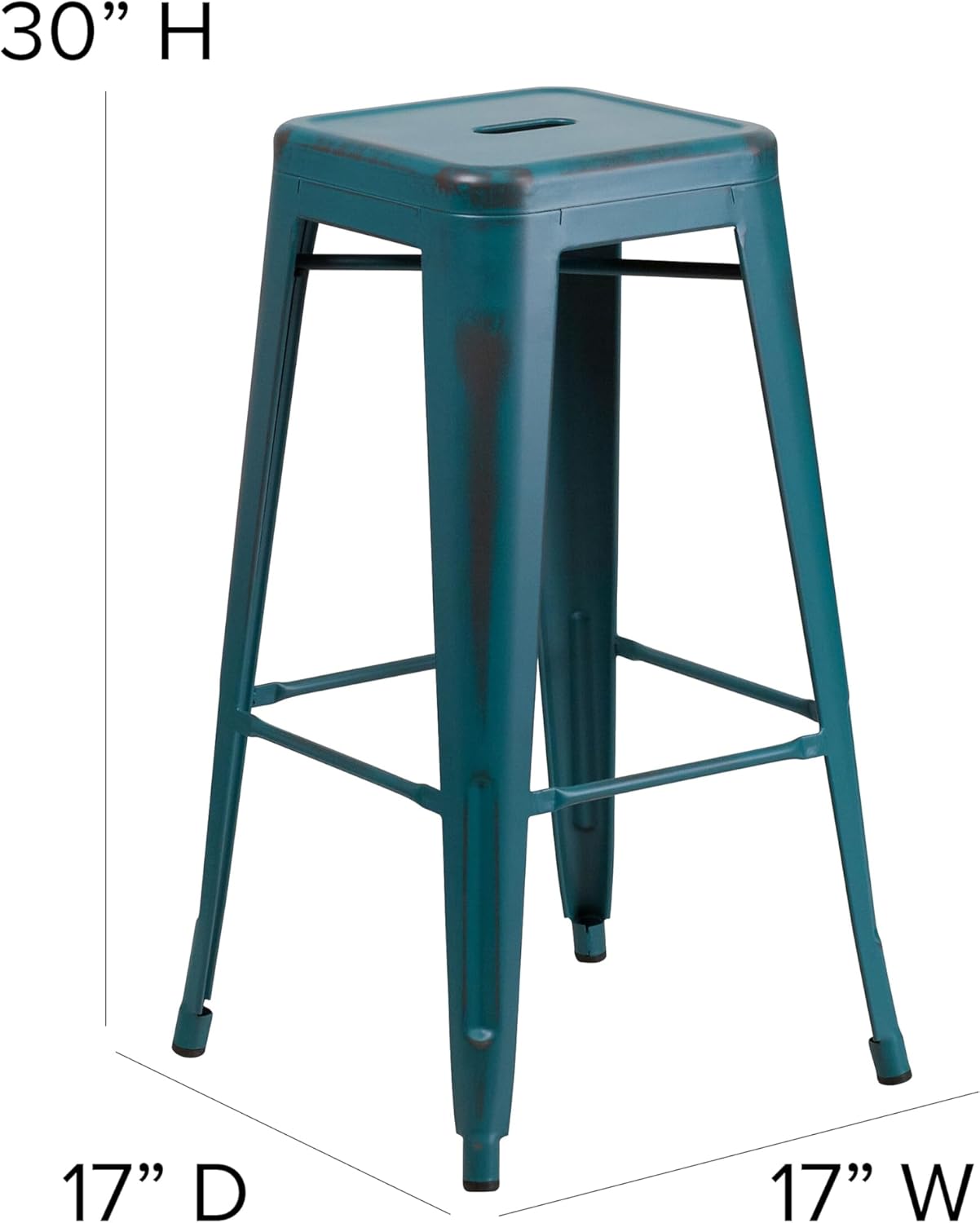Flash Furniture Kai Commercial Grade 30" High Backless Distressed Kelly Blue-Teal Metal Indoor-Outdoor Barstool