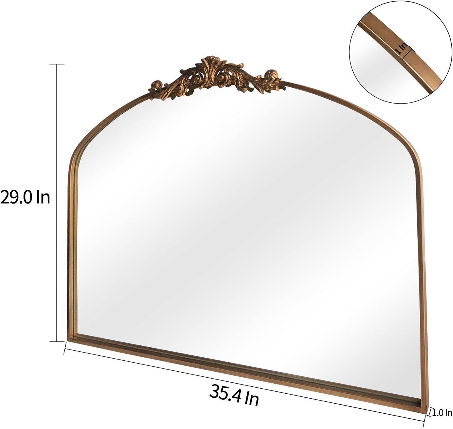 WAMIRRO Antique Mirror,Gold Traditional Vintage Ornate Baroque Arched Brass Wall Mounted Mirrors for Entryway/Fireplace/Living Room/Hallway/Bathroom 36"X30"