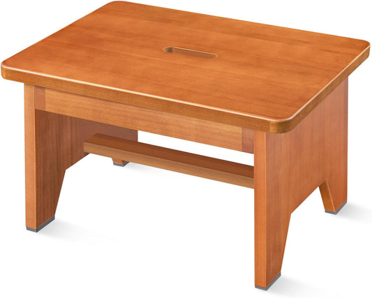 Wooden Step Stool for Adults,9.1''High One Step Stool for High Bed/Kitchen Riser,550 Lbs Beside Step Stool for Elderly Kids-Sturdy/Durable Footstool,Nonslip Stepping Stool for Bedroom/Kitchen/Bathroom