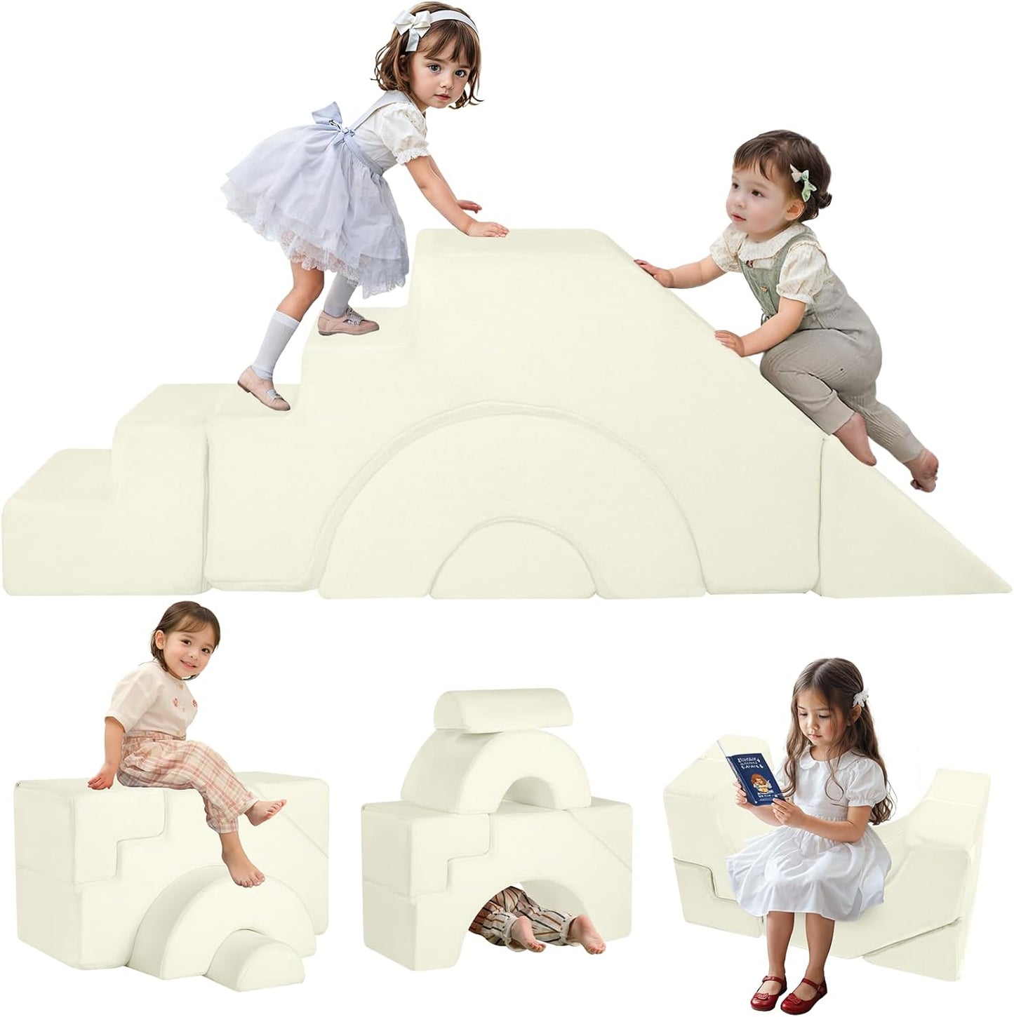 MeMoreCool Foam Climbing Toddler Couch, Modular Kids Sofa with Slide & Stair, Convertible Baby Couch for Playroom, Sectional Furniture for Crawling, Climbing, and Kids’ Play