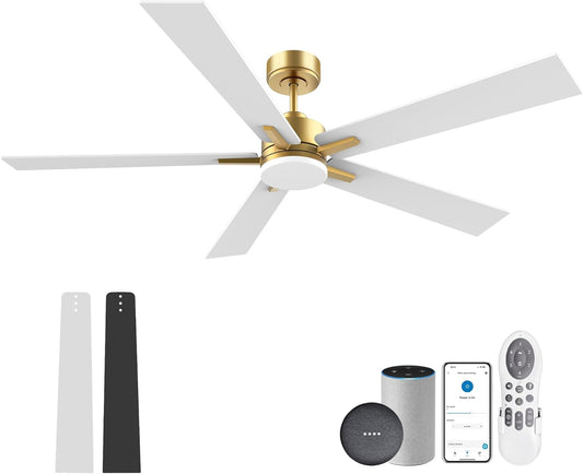 72" Large Smart Ceiling Fan with Lights Remote,Silent DC Motor,Control via Voice Alexa Google App,Outdoor Indoor Gold White Ceiling Fans for Large Modern Living Room Patio,Dimmable,5 Blades in Black