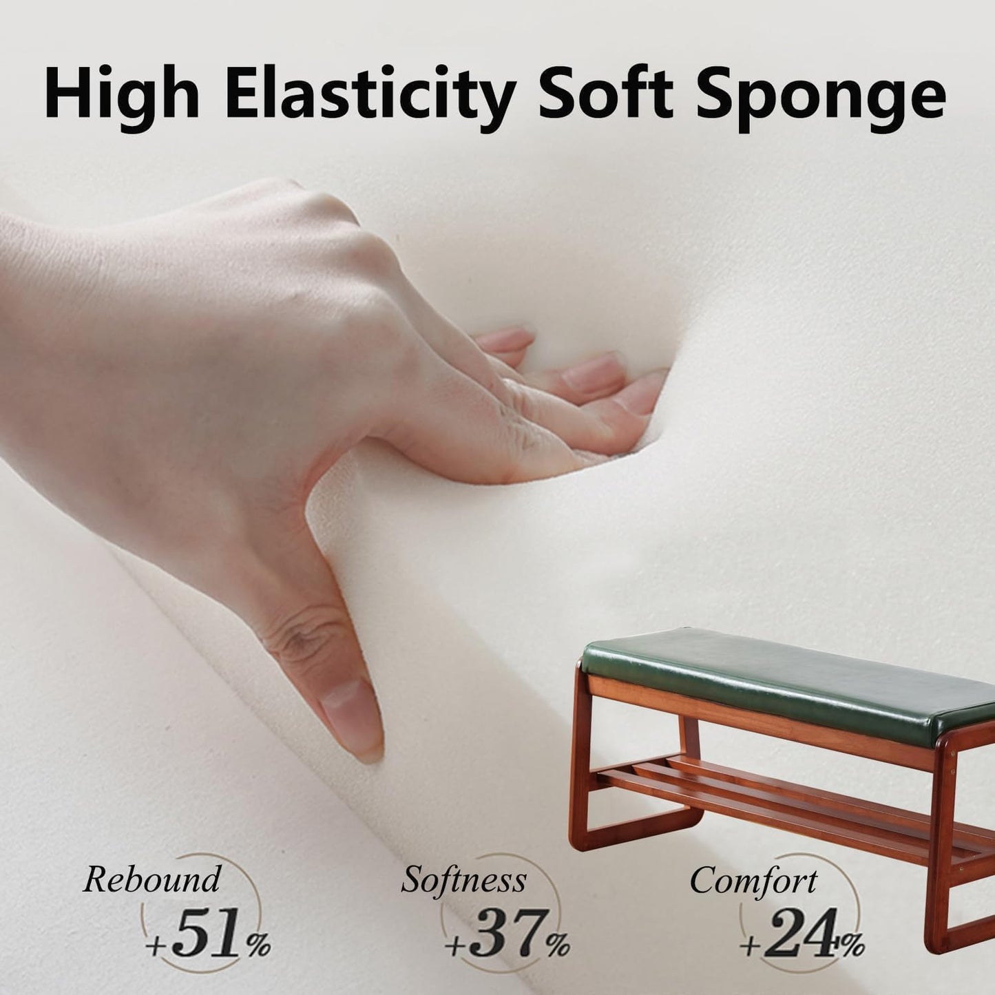 Solid Wood Shoe Bench, 2-Tier Wooden Entryway Bench, Modern Shoe Rack with Faux Leather Cushion for Hallway, Living Room (Green, 39.4'')