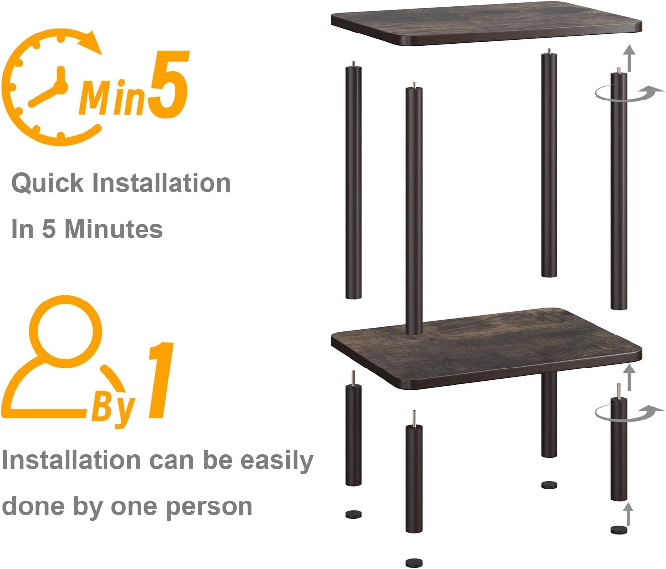 Apicizon 2 Tier End Table, Small Side Table with Solid Wood Legs, Boho Bedside Table with Storage Shelf, Nightstand for Small Spaces, Bedroom, Living Room, Entryway, Easy Assembly, Rustic Oak