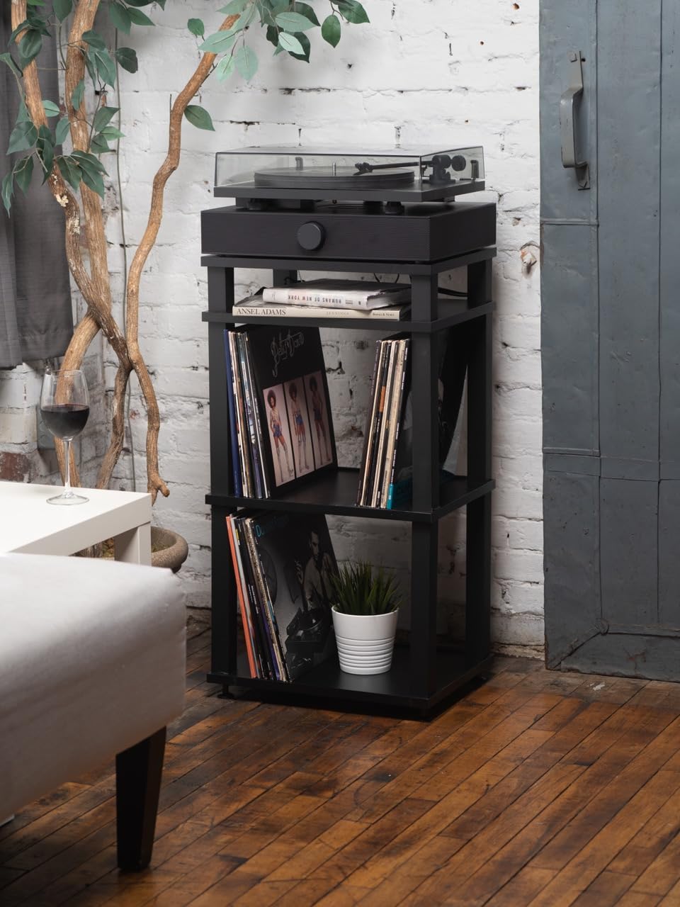 Andover Audio SpinStand Rack for Records and Audio Components - Metal-Reinforced, Holds 150 LPs, Optimum Height & Storage Space, Ideal for Turntables, Vinyl, SpinBase Systems (Black)