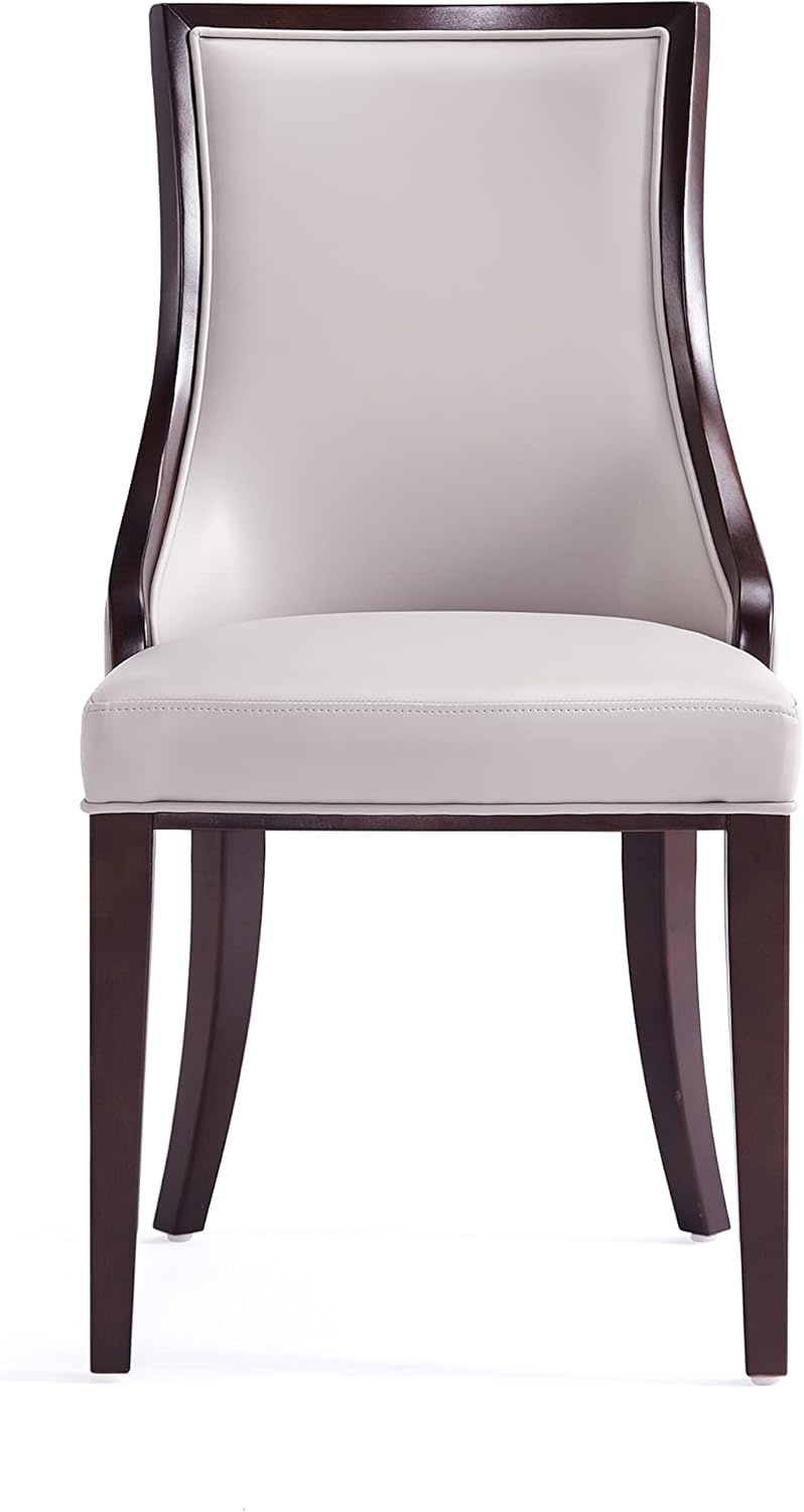 Manhattan Comfort Grand Avenue Faux Leather Dining Chairs, Parsons Accent Furniture with Padded Wingback Seat and Solid Beech Wood Frame, Set of 2, Light Grey