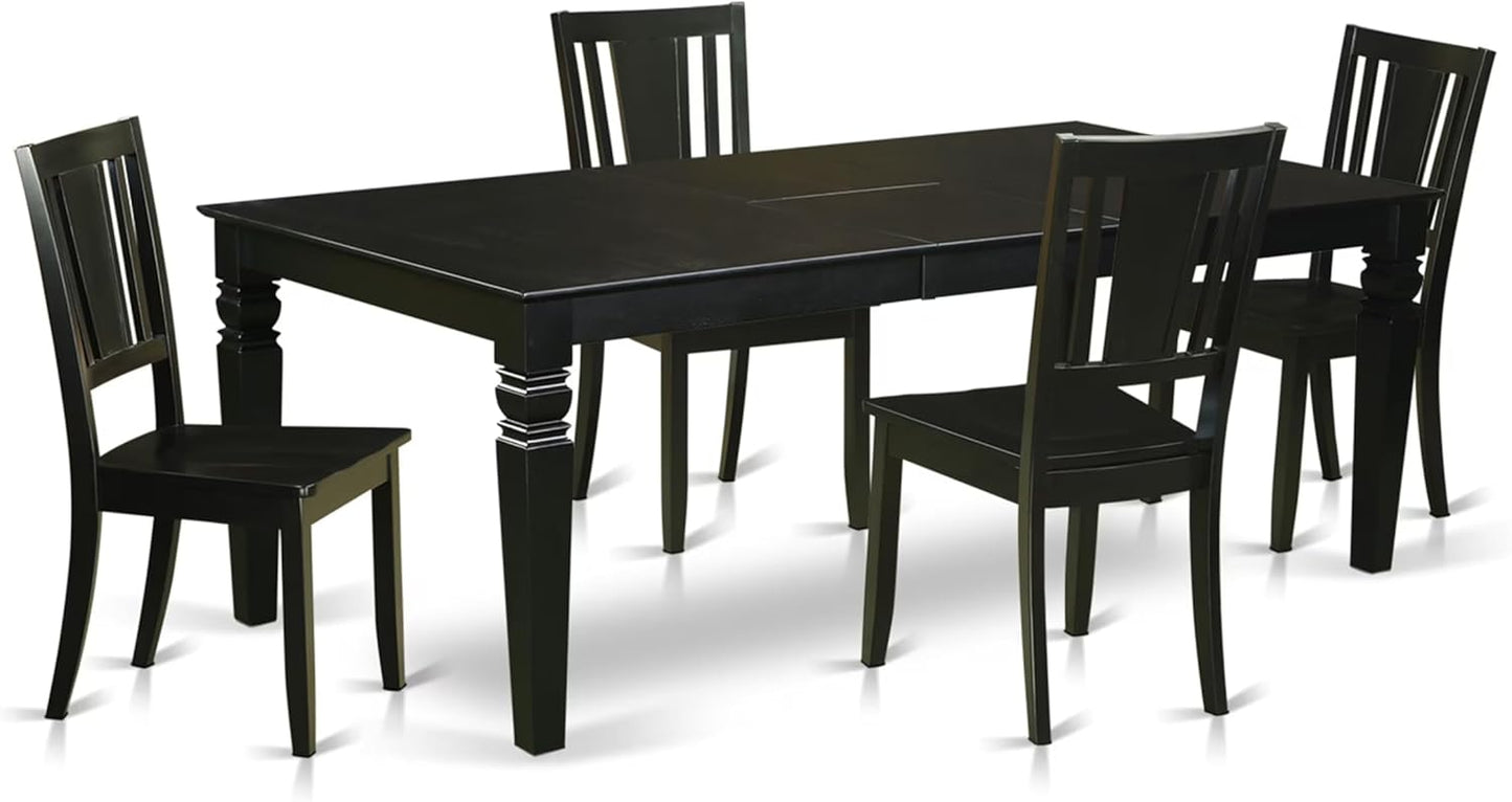 East West Furniture LGDU5-BLK-W 5 Piece Dining Set Includes a Rectangle Dining Table with Butterfly Leaf and 4 Kitchen Chairs, 42x84 Inch, Black