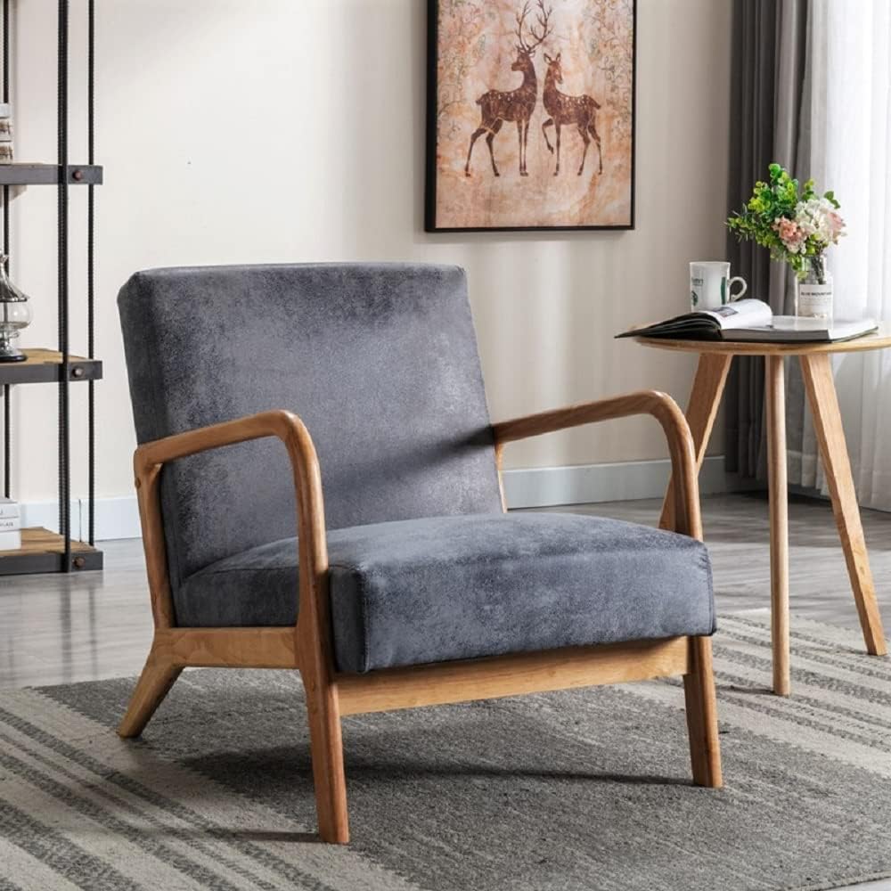 Container Furniture Direct Classic Comfortable Reading Small Modern Boho Microfiber Upholstered Lounge Armchair for Living Room, Reading, Bedroom, Office, and Small Spaces in Grey
