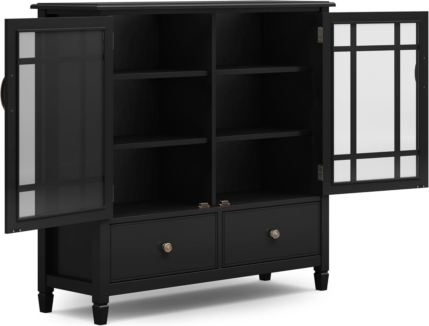 SIMPLIHOME Connaught SOLID WOOD 46 inch Wide Traditional Tall Storage Cabinet in Black for the Living Room, Entryway and Family Room