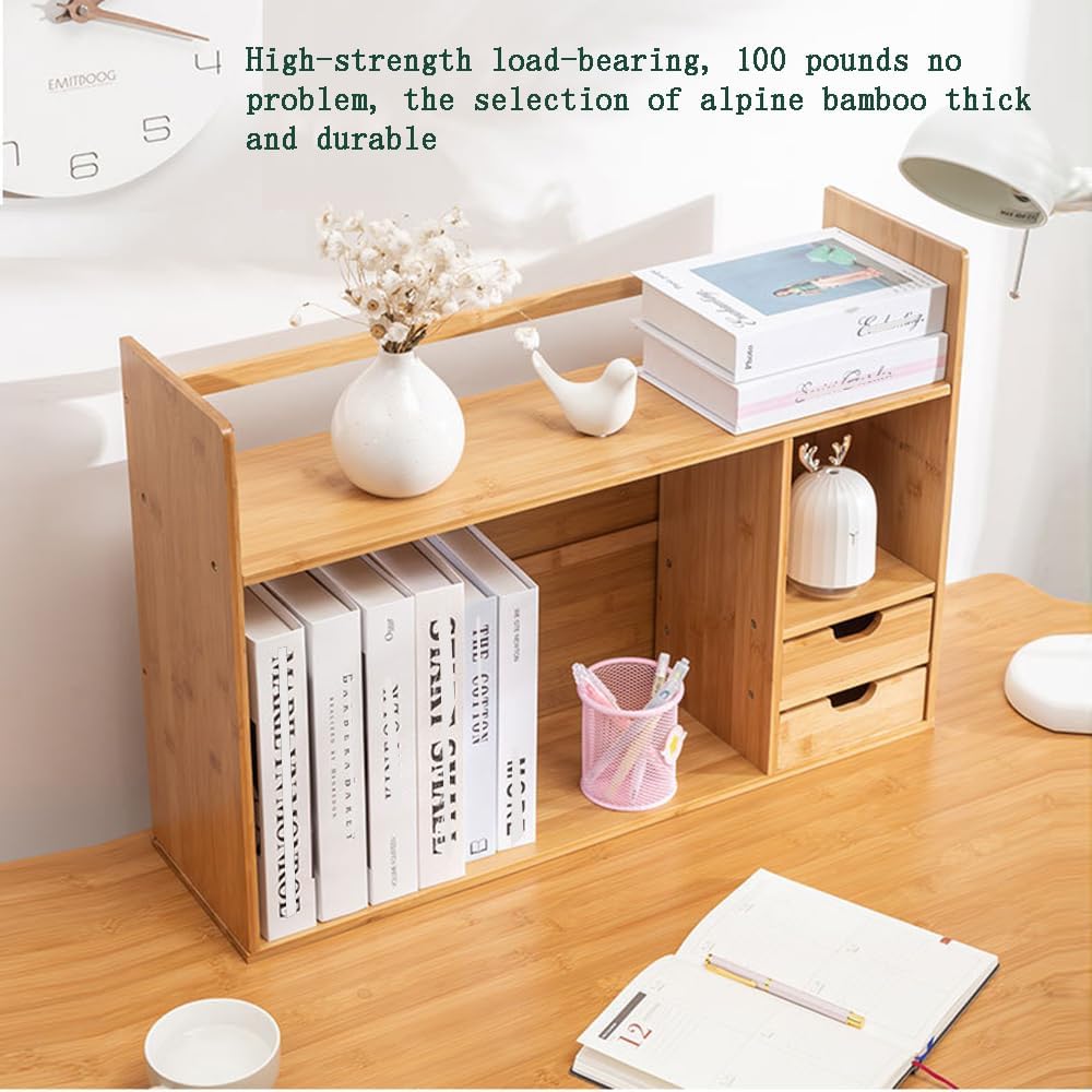 Bamboo Desktop Bookshelf, Small Bookcase for Students on The Desk, Simple Office Desk Bookshelf Organizer, Natural Bamboo Desktop Organizer,Ideal Gift for Family & Friends22.83x7.48x18.11in