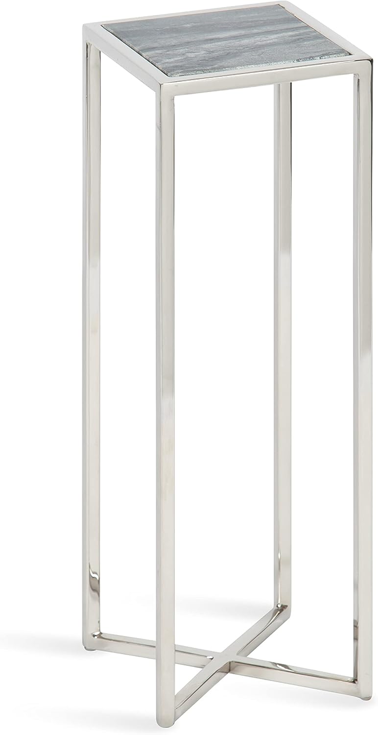 Kate and Laurel Jaspur Modern Drink Table, Gray and Silver, Decorative Glam Marble Accent Table for Display and Storage