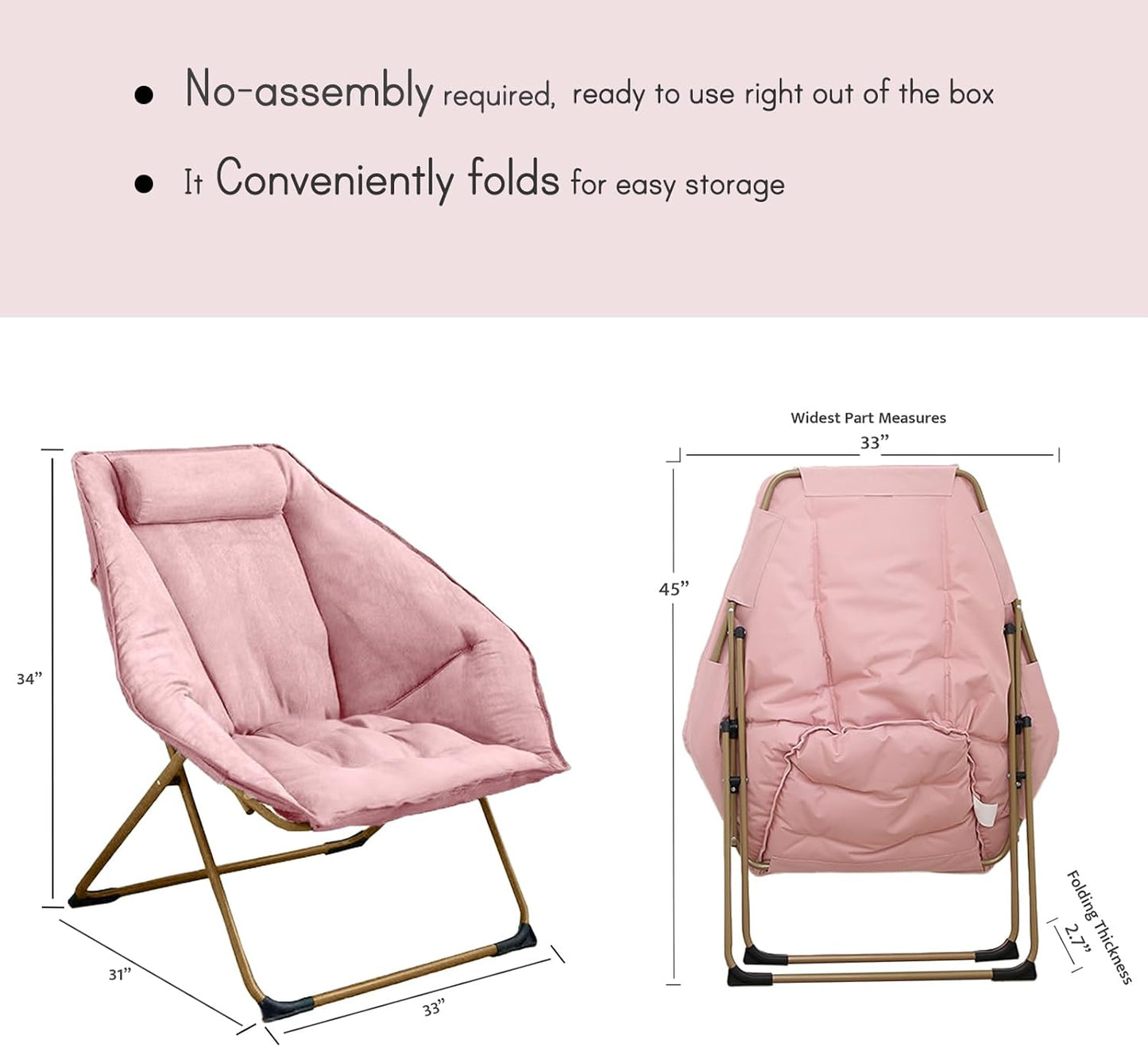 Hexagon Foldable Living Room Chair, Saucer Chair for Adults, Comfy Bedroom Lounge Chair, Moon Chair, Lazy Folding Chair for Dorm Rooms(Chair-Pink)