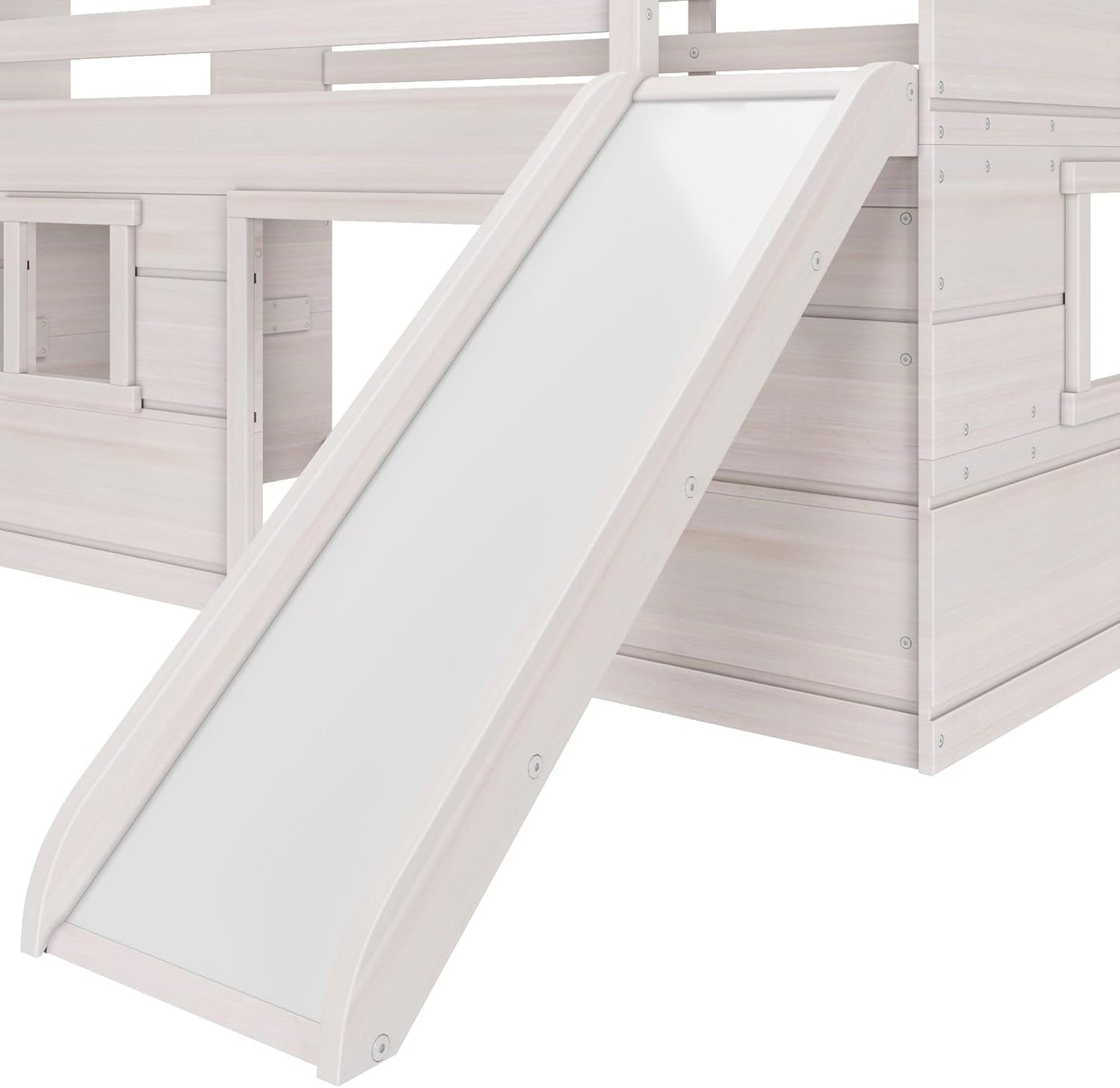 Max & Lily Loft Bed Twin Size, Solid Wood Low Loft Bed with Slide and Ladder, Modern Farmhouse Loft Bed for Kids, White Wash