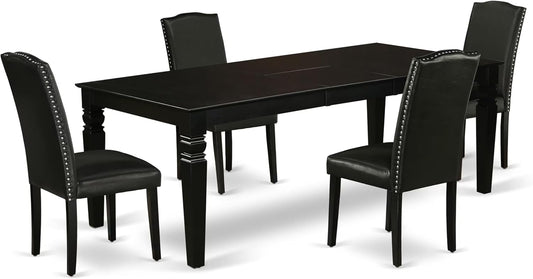 East West Furniture LGEN5-BLK-69 5 Piece Dining Table Set Includes a Rectangle Dining Room Table with Butterfly Leaf and 4 Black Faux Leather Parsons Chairs, 42x84 Inch, Black