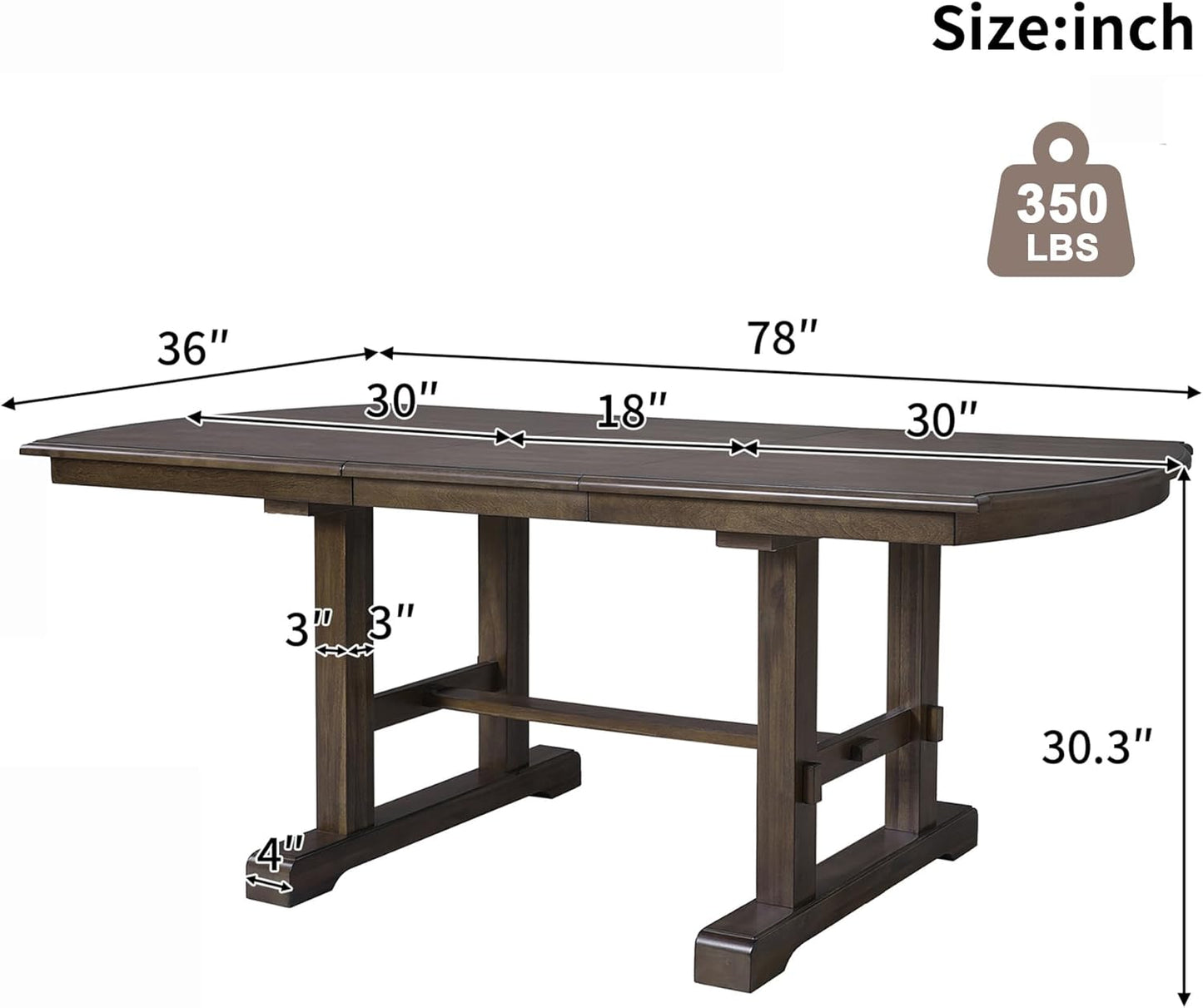 Ball & Cast 60"-78" Extendable Farmhouse Dining-Table for 6-8, Expandable Wooden Kitchen Table with 18" Removable Leaf, Large Retro H-Leg Dining Room Table for 4-8,Space Saving & Sturdy, Brown