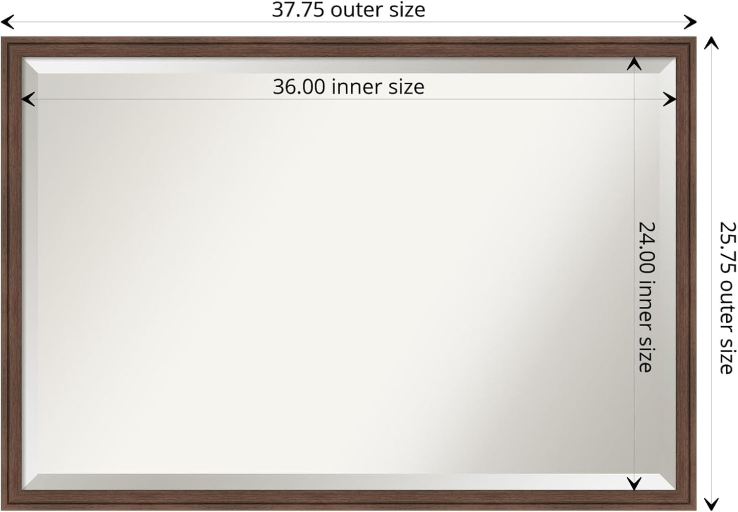 Amanti Art Brown Bathroom Mirror for Over Sink, 26x38 Florence Medium Brown Rectangle Vanity Mirror, Large Casual Frame, Hangs Horizonally and Vertically, Bathroom Wall Decor, Beveled Edge