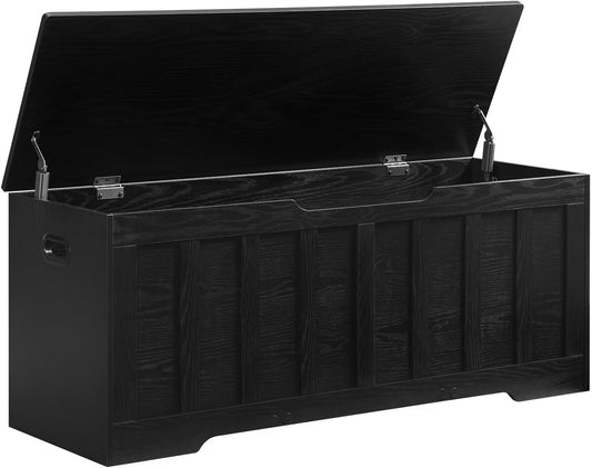 47.2" Storage Chest Extra Large,Storage Trunk with 2 Safety Hinges,Wooden Storage Bench,Shoe Bench,47.2x15.7x19.1 Inch,Easy Assembly,Storage Bench for Bedroom,Living Room,entryway(Black).