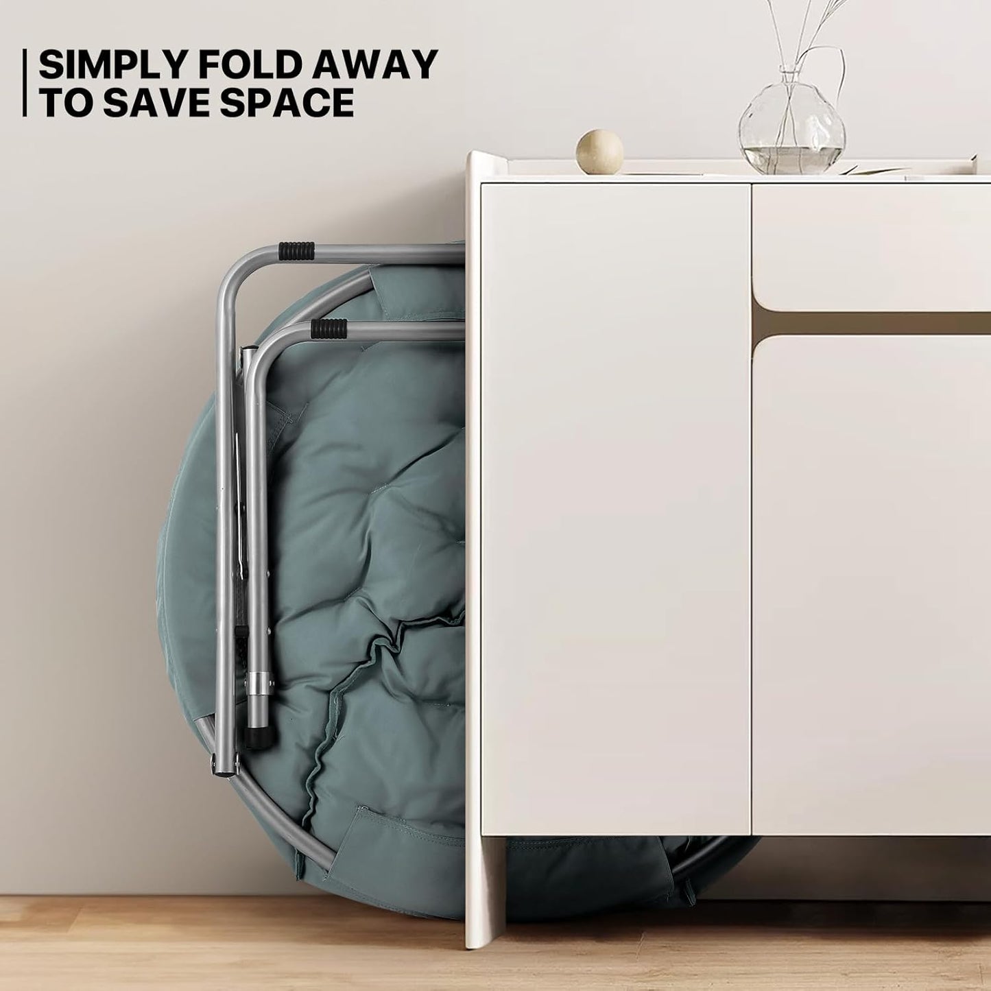 MoNiBloom Round Folding Saucer Chairs Set of 2 for Bedroom Living Room Dorm Foldable Metal Frame Comfy Soft Lounge Lazy Cozy Moon Chairs for Teens (Teal)