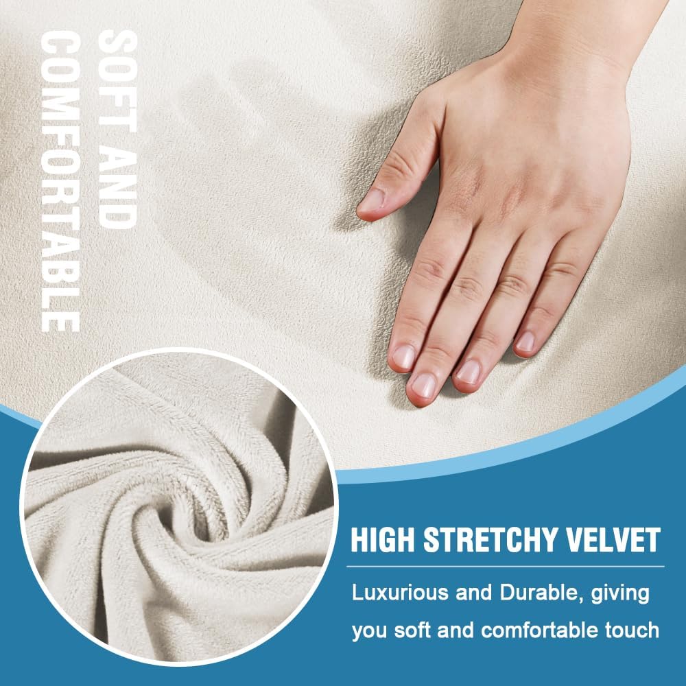 H.VERSAILTEX Sofa Cover 4 Piece T Cushion Sofa Slipcovers Thick Velvet Couch Cover Stretch T Cushion Sofa Covers for 3 Cushion Couch with 3 Individual T Cushion Covers, Porcelain