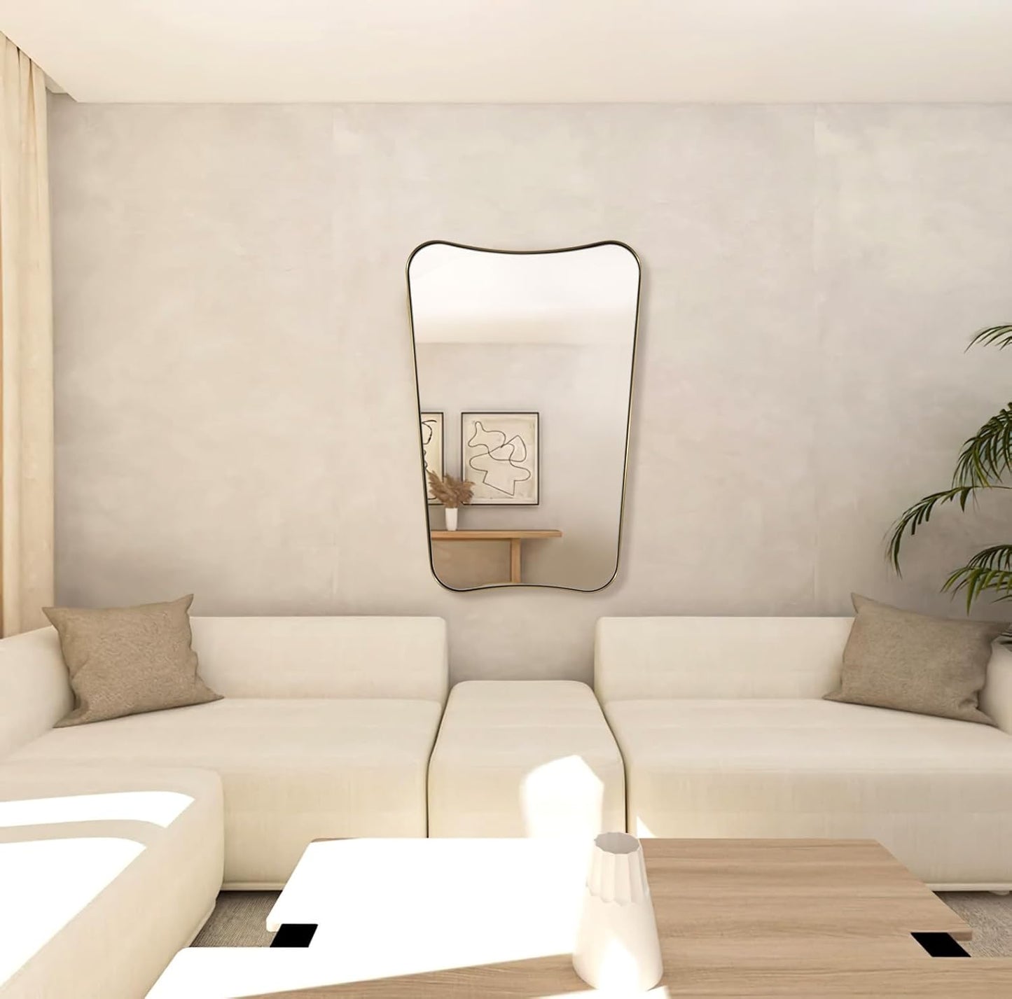 ANDY STAR Gold Mirror, 24x36 Irregular Wall Mirror, Gold Antique Bathroom Vanity Mirror, Brass Mirrors for Wall, Asymmetrical Mirror in Rust-Proof Stainless Steel Metal Frame, Wall Mount Vertically