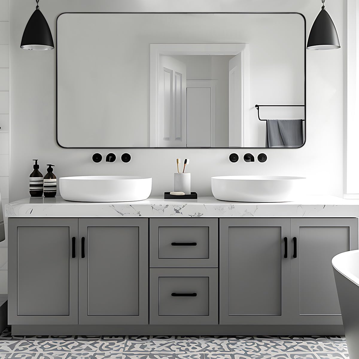 ANDY STAR Black Bathroom Mirrors for Over Sink, 24x48 Inch Matte Black Mirror for Bathroom, Rectangle Metal Vanity Mirror for Wall-Modern Clean Design with Superior Stainless Steel Frame