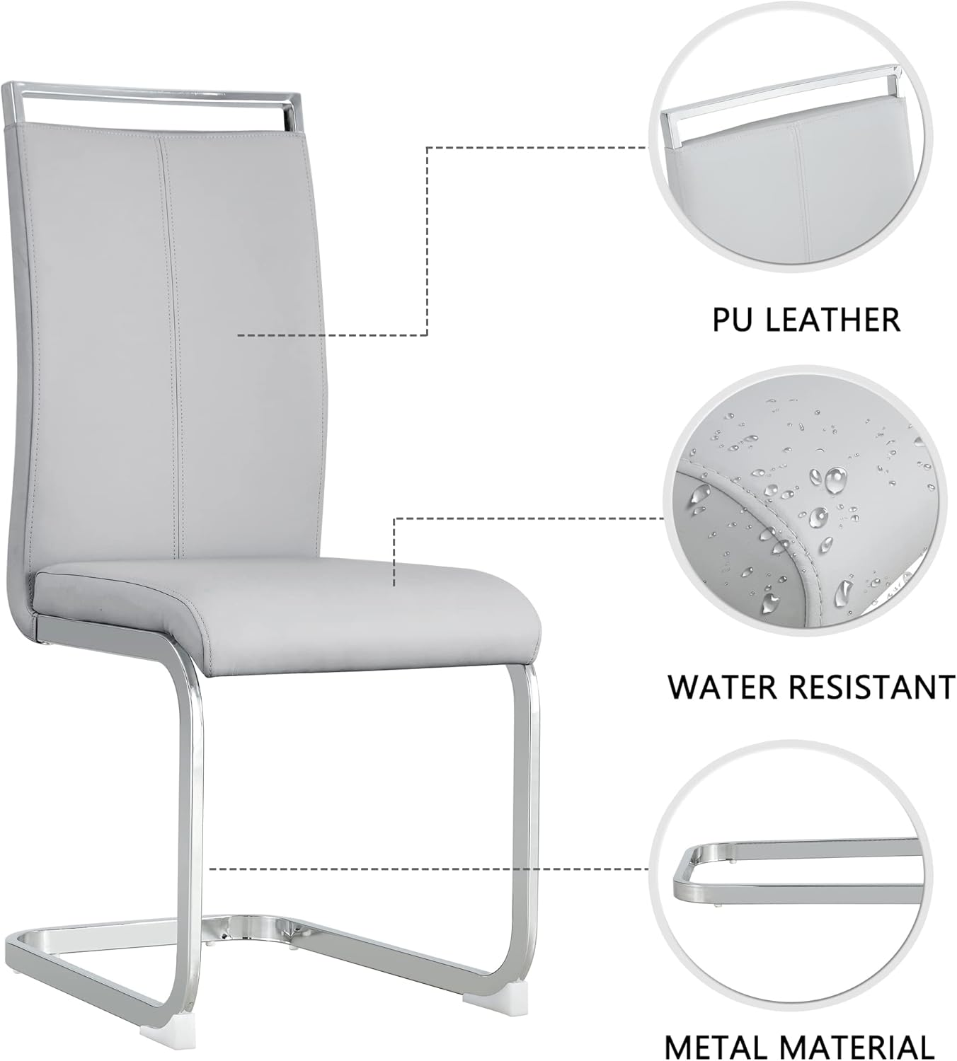 Modern Dining Chairs Set of 8, High Back Kitchen Chairs,Faux Leather Side Chair with Metal Legs, Easy to Clean Upholstered Dining Chairs, Ideal for Living Room(Silver Leg)