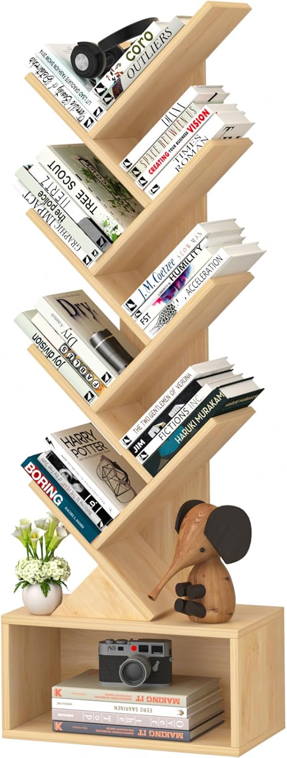 9 Tier Tree Bookshelf,Christmas Green Bookcase for Narrow Space, Storage Organizer Floor Standing Bookshelves for Books, Tall Book Case for Home Office, Living Room, Bedroom