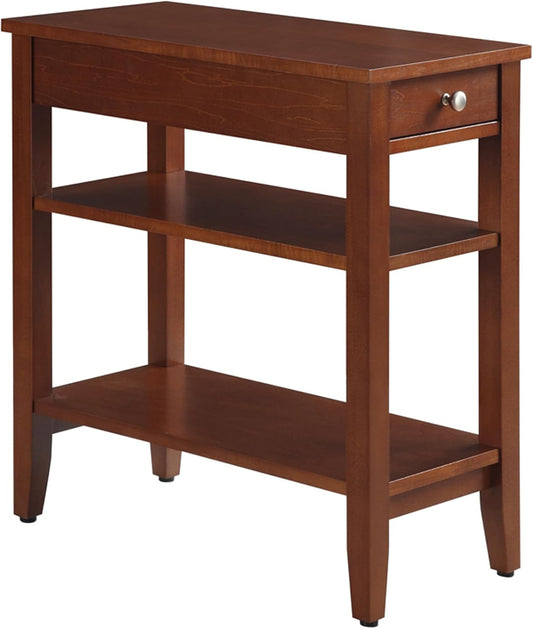 Convenience Concepts American Heritage Chairside End Table with Drawer 23.5" - Classic Living Room Table with Storage Shelf, Bedroom Nightstand, Cherry
