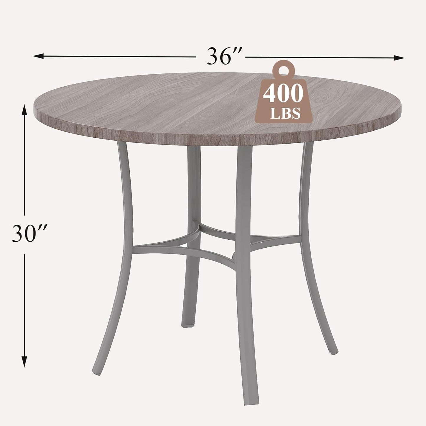 VECELO 36" Round Dining Table for 4, Wood Grain Dinette with Metal Frame for Kitchen, Apartment, Home, Space-Saving, Elegant Grey