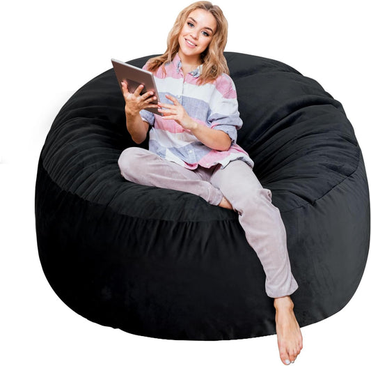3 Ft Large Bean Bag Chairs for Adults/Teens with Memory Foam Filling, Comfy Bean Bag Sofa with Filler Included, Soft Dutch Velvet Fabric Beanbags,3 Foot, Black