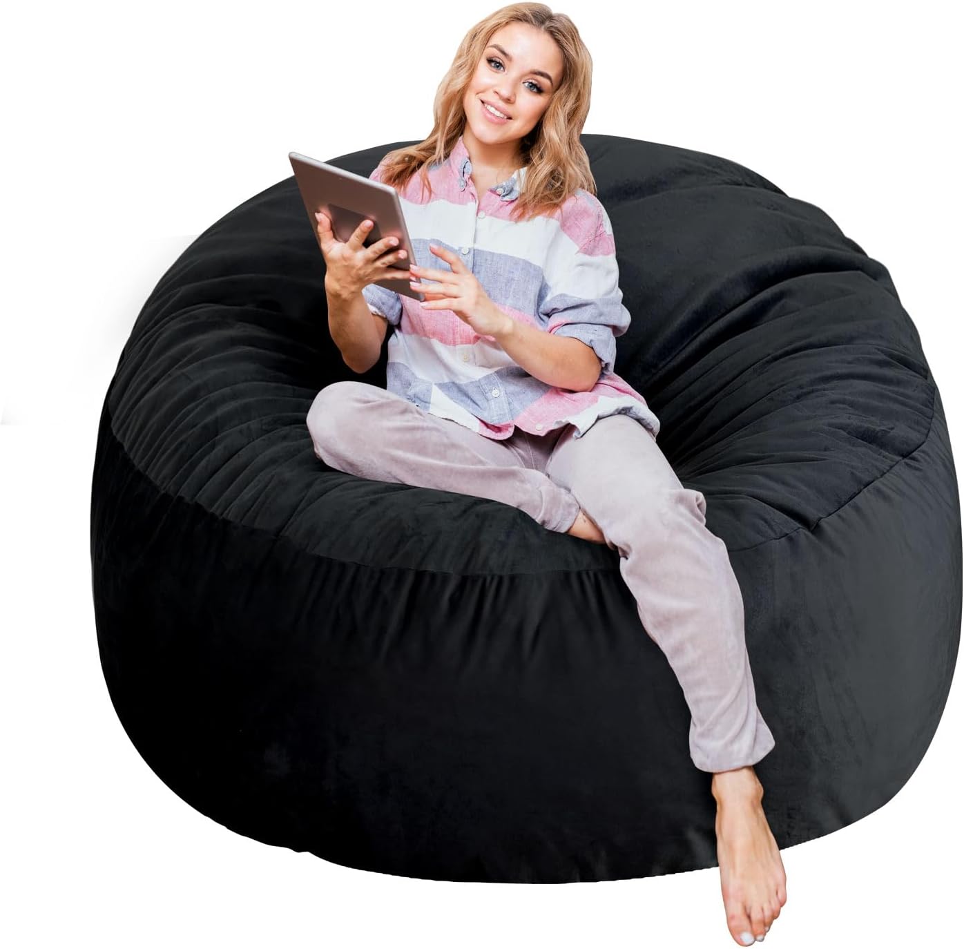 5 Ft Bean Bag Chairs for Adults with Memory Foam Filling, Comfy Bean Bag Sofa with Filler Included, Soft Dutch Velvet Fabric Beanbags,5 Foot, Black