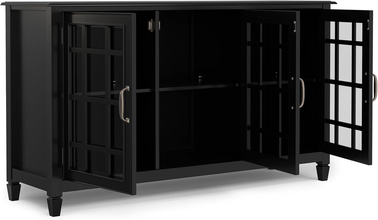 SIMPLIHOME Connaught Solid Wood 60 inch Wide Traditional Wide Storage Cabinet Buffet in Black for The Living Room, Entryway and Family Room