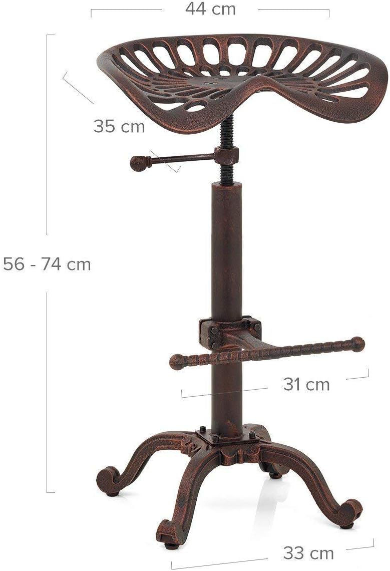 Diwhy Rustic Industrial Farmhouse Tractor Seat Adjustable Bar Stool Industrial bar Chair (Copper, Cast Iron)